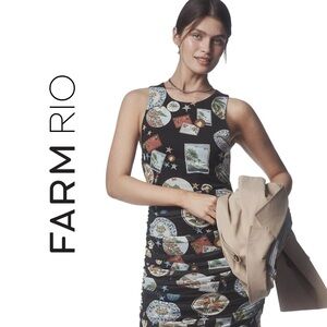 FARM Rio Anthropologie Trip Souvenir Sleeveless Ruched Tulle Mini Dress